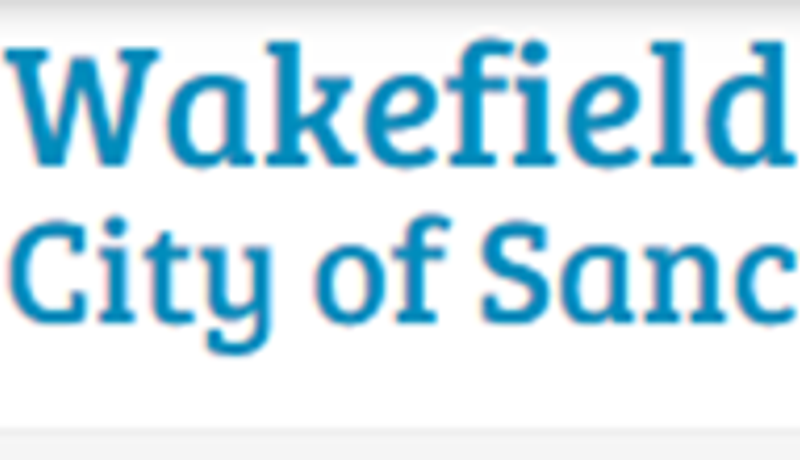Wakefield City of Sanctuary logo, with two stylised figures forming a house shape.