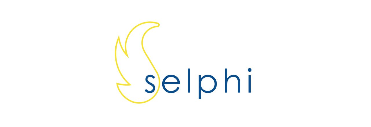 The "selphi" logo, with a yellow feather-like swan shape beside the name in blue.