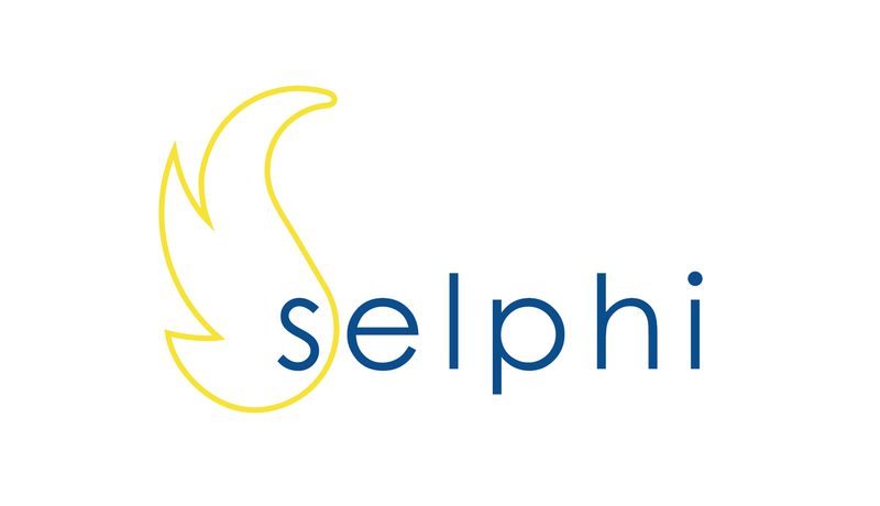 The "selphi" logo, with a yellow feather-like swan shape beside the name in blue.