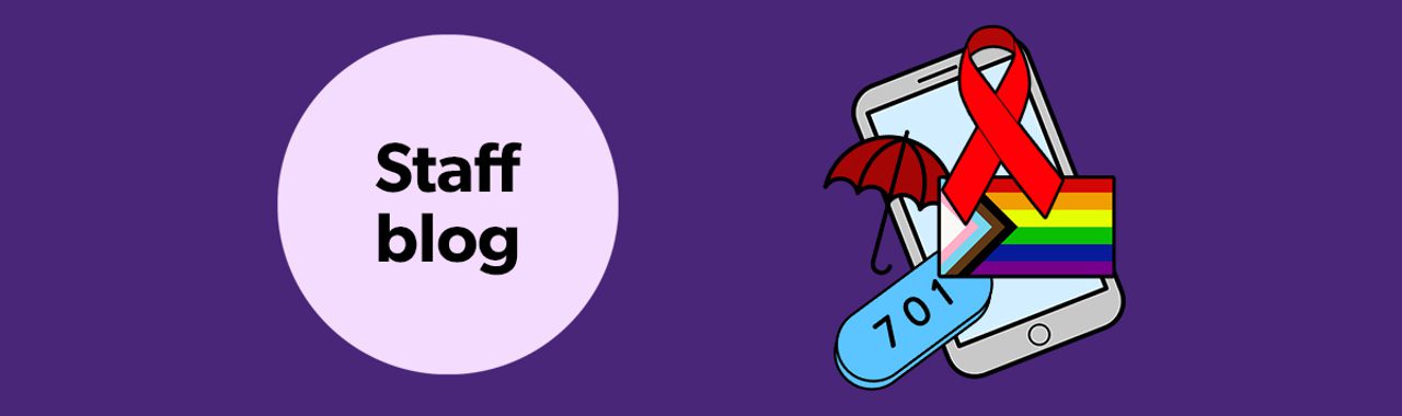 A "Staff blog" graphic with illustrations of a phone, a red ribbon, a Progress Pride flag and an umbrella.