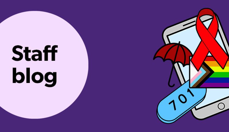 A "Staff blog" graphic with illustrations of a phone, a red ribbon, a Progress Pride flag and an umbrella.