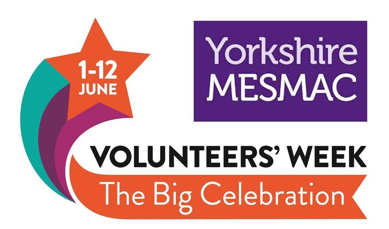 Yorkshire MESMAC Volunteers' Week "The Big Celebration" logo, with a 1-12 June star, in orange and purple.