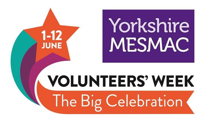 Yorkshire MESMAC Volunteers' Week "The Big Celebration" logo, with a 1-12 June star, in orange and purple.